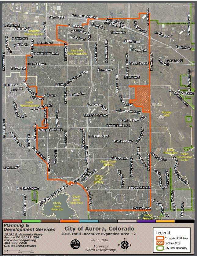 Map of Infill Incentive Area in City of Aurora, CO