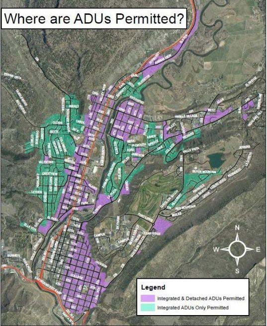 Map of permitted accessory dwelling unit areas in Durango.