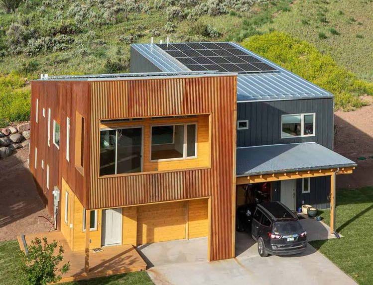 A house with solar panels as part of Basalt's Habitat for Humanity net zero housing project.