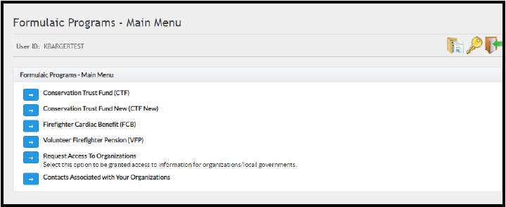 Screenshot of the main menu in Formualaic Programs Portal.