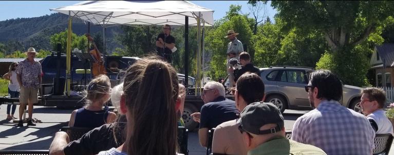 Department of Local Affairs Executive Director Rick Garcia addresses those gathered for the Space to Create grand opening in Ridgway.